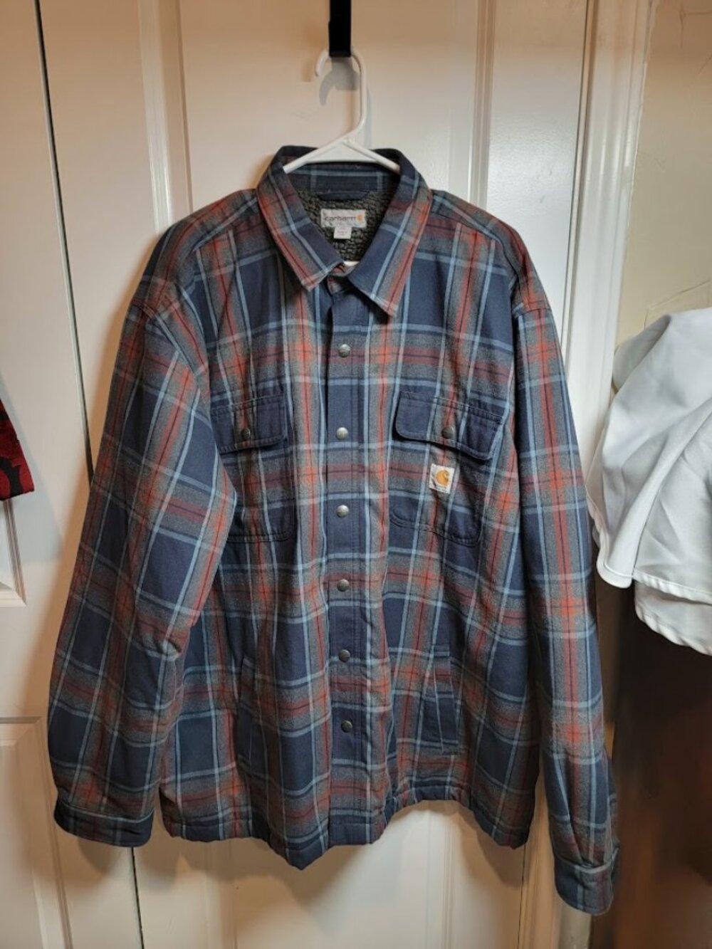 Carhartt Men's 2XL Plaid Flannel Shirt Jacket Snap Front Blue Rust Workwear